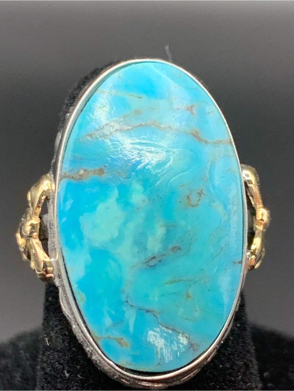Vintage Clark & Coombs 10K Gold/961 Silver Navajo Turquoise Bezel Ring Size 5